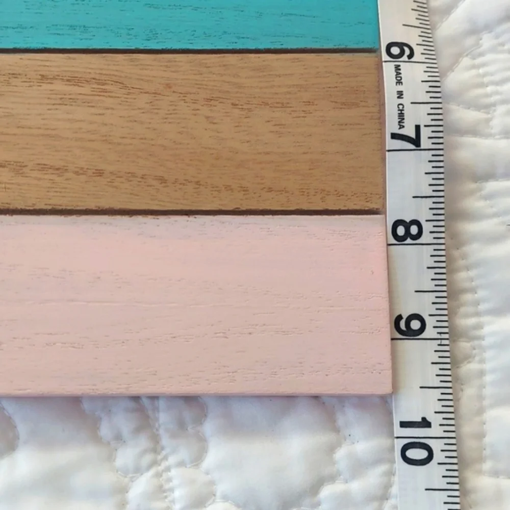* Hobby Lobby Turquoise, Natural Wood & Pale Pink Striped Photo Frame, Like New